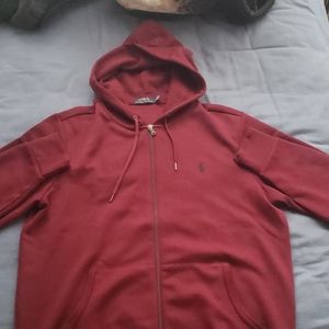 all red polo sweat suit